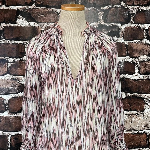 Magali Pascal Blouse Women's XS Extra Small Pink White Print Long Sleeve Top - Picture 7 of 14